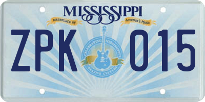 MS license plate ZPK015