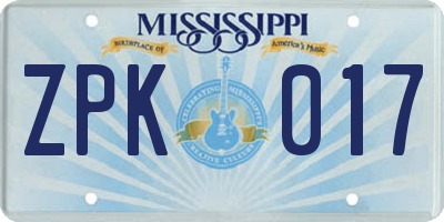 MS license plate ZPK017