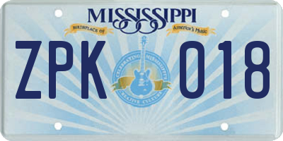 MS license plate ZPK018