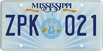 MS license plate ZPK021