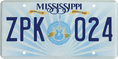 MS license plate ZPK024