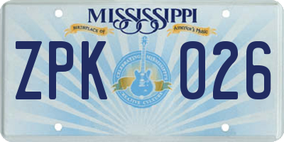 MS license plate ZPK026