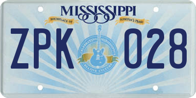 MS license plate ZPK028