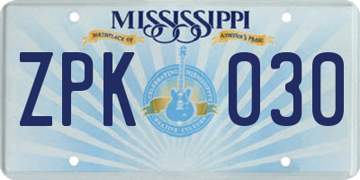 MS license plate ZPK030