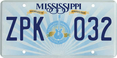 MS license plate ZPK032