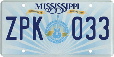 MS license plate ZPK033