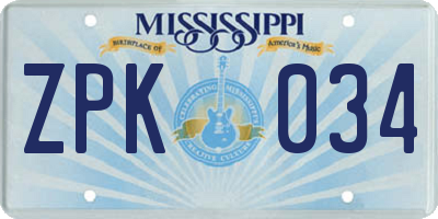 MS license plate ZPK034