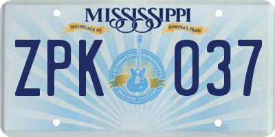 MS license plate ZPK037
