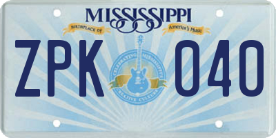 MS license plate ZPK040