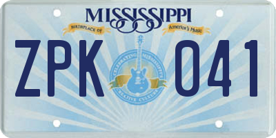 MS license plate ZPK041