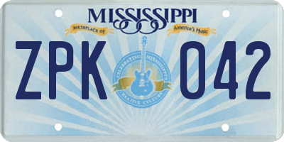 MS license plate ZPK042
