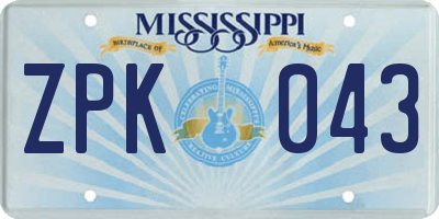 MS license plate ZPK043