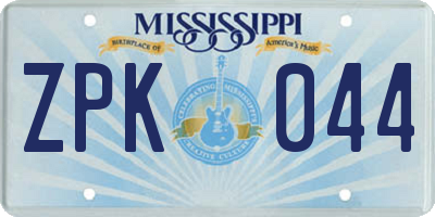 MS license plate ZPK044