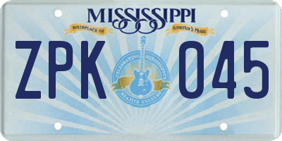 MS license plate ZPK045