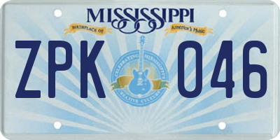 MS license plate ZPK046