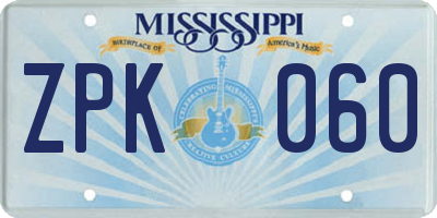 MS license plate ZPK060