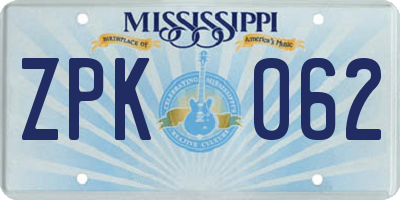 MS license plate ZPK062