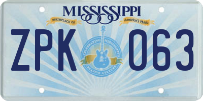 MS license plate ZPK063