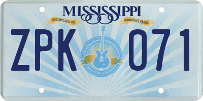 MS license plate ZPK071