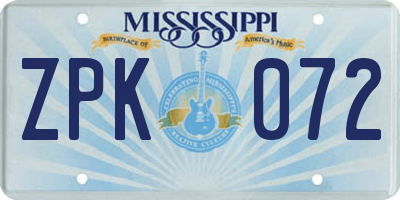 MS license plate ZPK072