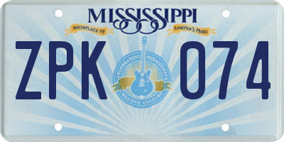 MS license plate ZPK074