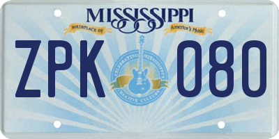 MS license plate ZPK080