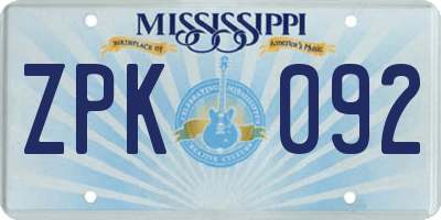 MS license plate ZPK092