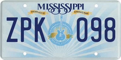 MS license plate ZPK098