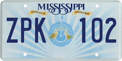 MS license plate ZPK102