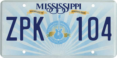 MS license plate ZPK104