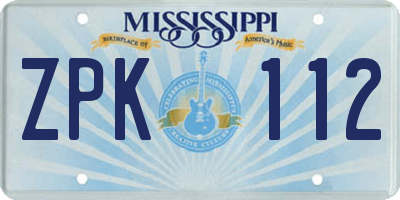 MS license plate ZPK112