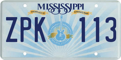 MS license plate ZPK113