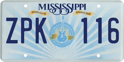 MS license plate ZPK116