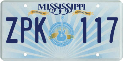 MS license plate ZPK117
