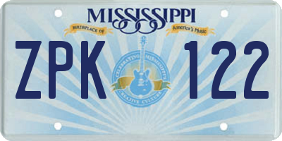 MS license plate ZPK122