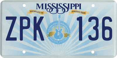 MS license plate ZPK136