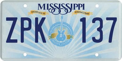 MS license plate ZPK137