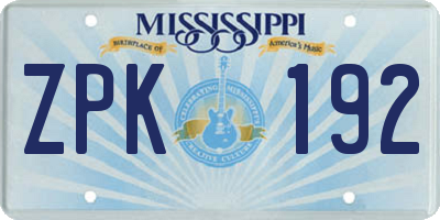 MS license plate ZPK192