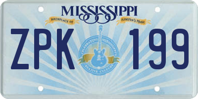 MS license plate ZPK199