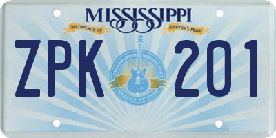 MS license plate ZPK201