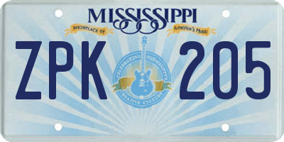 MS license plate ZPK205