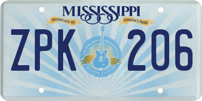 MS license plate ZPK206