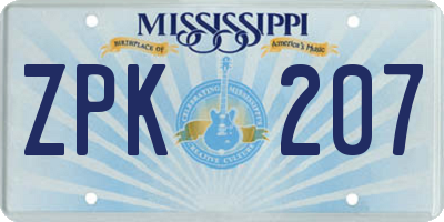 MS license plate ZPK207