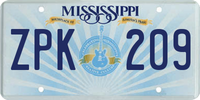 MS license plate ZPK209