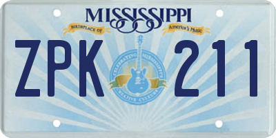 MS license plate ZPK211