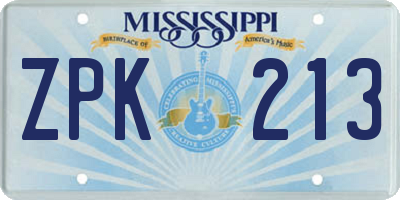 MS license plate ZPK213