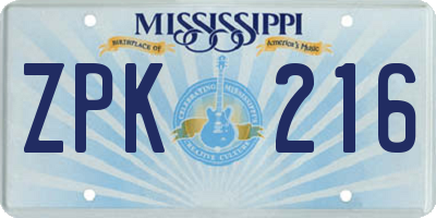 MS license plate ZPK216