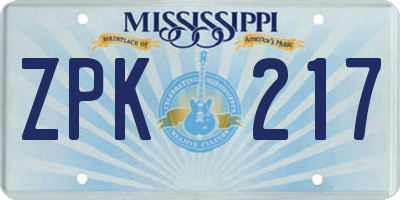MS license plate ZPK217