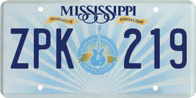 MS license plate ZPK219