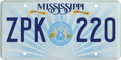 MS license plate ZPK220